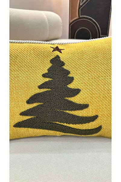 Moca Home Ağaç Punch Nakışlı Biyeli Kırlent Kılıfı - Döşemelik Kumaş