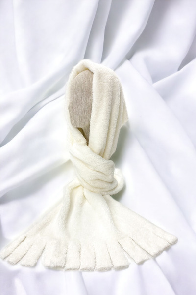 pistore Beyaz Welsoft Saçaklı Polar Atkı Polar Kaşkol