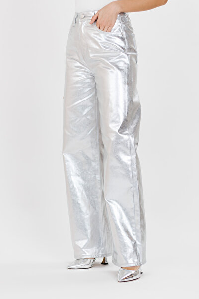 Ecrou Women's Silver Color Coated Palazzo Trousers