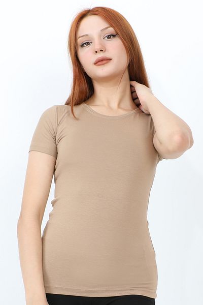InStyle Tricou de bază cu mânecă scurtă cu gât - bej