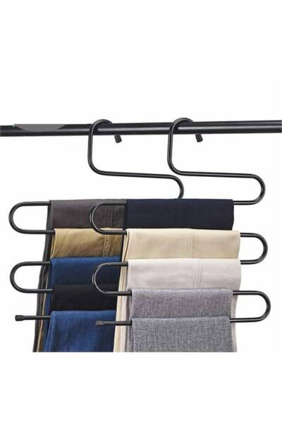 Carat Home 2 bucăți de umeraș din metal negru pentru interiorul dulapului, umeraș pentru pantaloni, umeraș din metal negru cu 5 niveluri