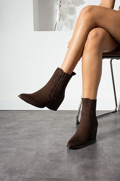 wolk shoes Poppin Women's Heel Blunt Heel Boots Suede Brown