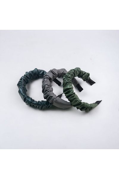 alsaccessories Coroană de păr triplă din piele, neagră, gri, verde