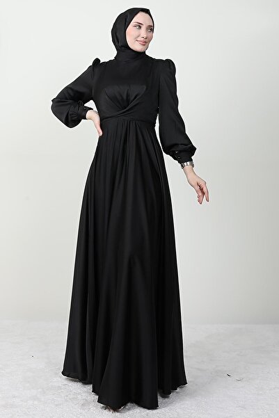Giza Giyim Çapraz Kuşaklı Abiye Siyah