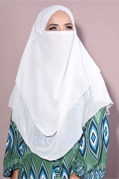 Tek Tesettür Giyim Hijab Chiffon Souffle Khimar Medium Size Ecru - Ecru