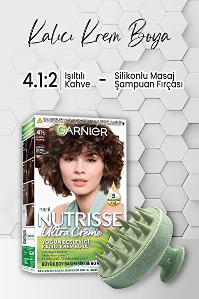 Garnier Nutrisse Besleyici Saç Boyası 4 1:2 Işıltılı Kahve ve Masaj Şampuan Fırçası Yeşil