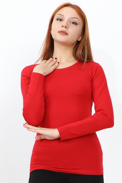 InStyle Long Sleeve Crew Neck Basic Body - Κόκκινο
