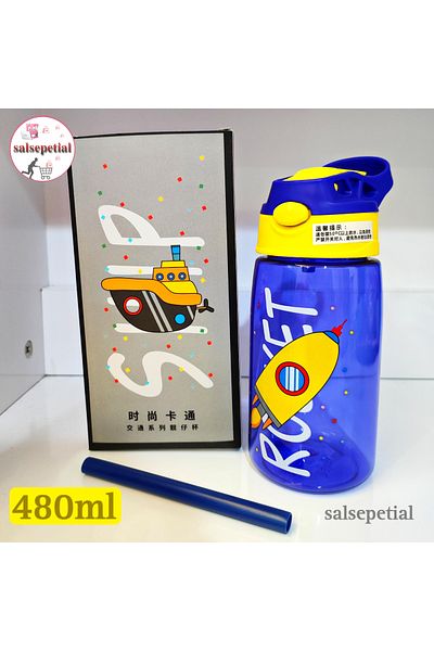 Salsepetial Figured Children's Water Bottle School Water Bottle with Straw BPA Free Water Bottle Water Bottle 480ml