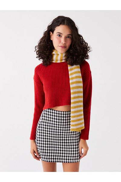 LC Waikiki Γυναικείο πλεκτό πουλόβερ Crew Neck Plain μακρυμάνικο Crop
