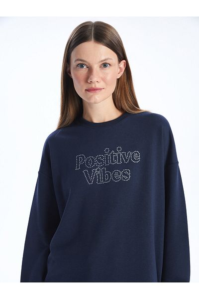 LC Waikiki Crew Neck Stone nyomott hosszú ujjú, túlméretezett női pulóver tunika