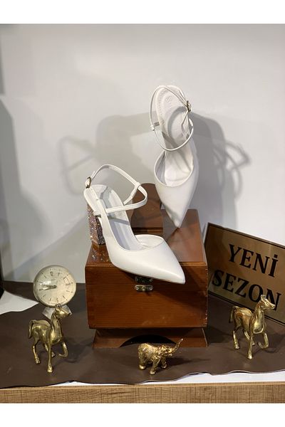 Beyoğlu Pietre metalice brodate Toc gros Varf ascutit Spate deschis Mucegai confortabil Rochie de seara eleganta Pantofi cu toc