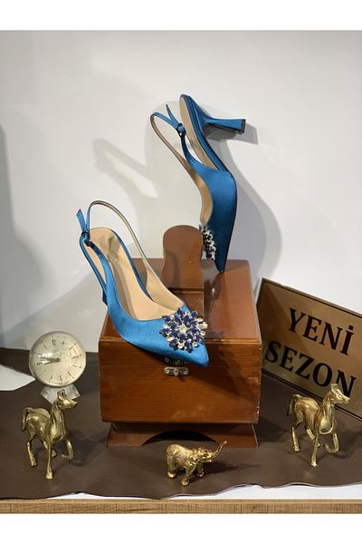 Beyoğlu Cataramă de piatră în față Toc calice Vârf ascuțit Spate deschis Mucegai confortabil Rochie de seară elegantă Pantofi cu toc