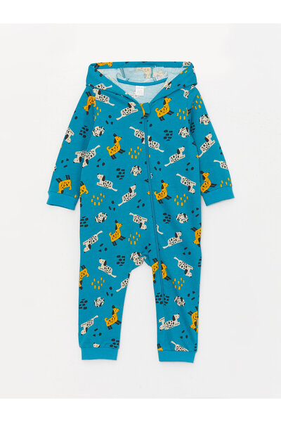 LC Waikiki Hooded Long Sleeve Patterned Baby Boy Jumpsuit