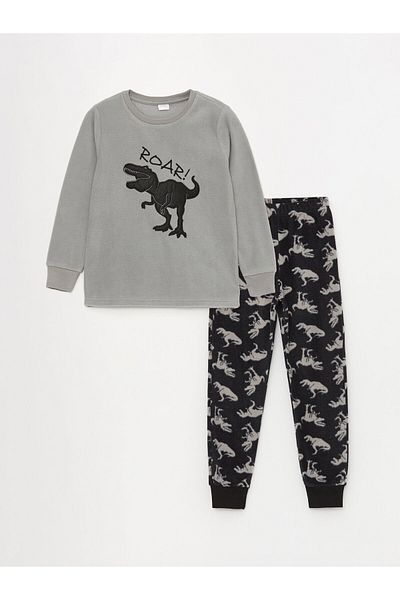 LC Waikiki Crew Neck Embroidered Long Sleeve Fleece Boys' Pajama Set
