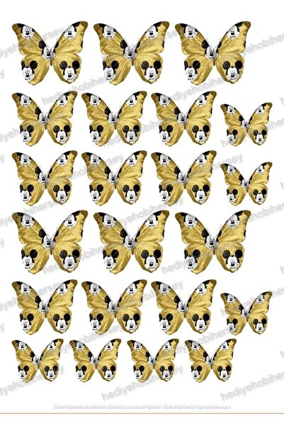 hediyehobihersey Miki Mouse Yenilebilir Kelebekler Şekerli Kağıda Baskı, Yeni...