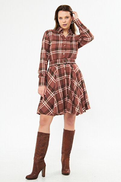 Bidoluelbise Φόρεμα πουκάμισο με μακρυμάνικη ζώνη από ύφασμα ξυλοκόπο