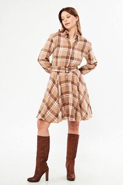 Bidoluelbise Φόρεμα πουκάμισο με μακρυμάνικη ζώνη από ύφασμα ξυλοκόπο