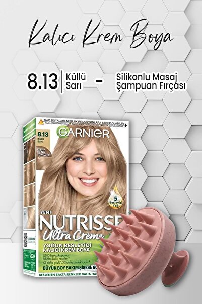Garnier Nutrisse Krem Saç Boyası 8.13 Küllü Sarı ve Masaj Şampuan Fırçası Pembe
