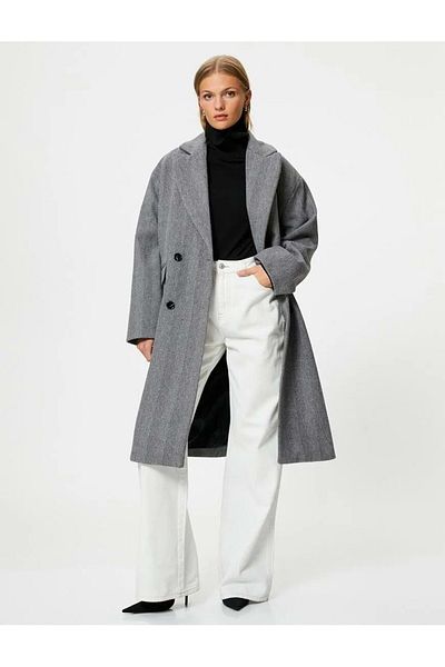 Koton Oversize Stash Coat Double Breasted Buttoned with Flap Pockets 4WAK00124EW ANTHRACITE