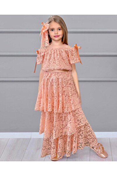 Calisa Girl's Ruffled Tulle Blouse and Long Skirt Set Special Day Evening Dress April 23 Show Skirt Blouse