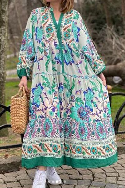 AYASOFYA OTANTIK Γυναικείο Casual φόρεμα Katleya Water Green Button με λεπτομέρειες