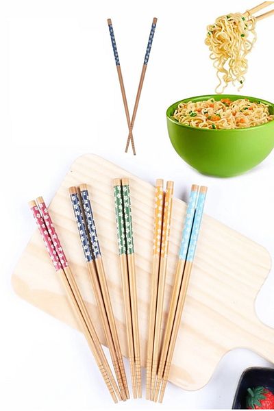 AYGÖREN HOME 5 Pairs Patterned Washable Korean Chinese Bamboo Chopsticks Chopsticks| Patterned Bamboo Chopstick