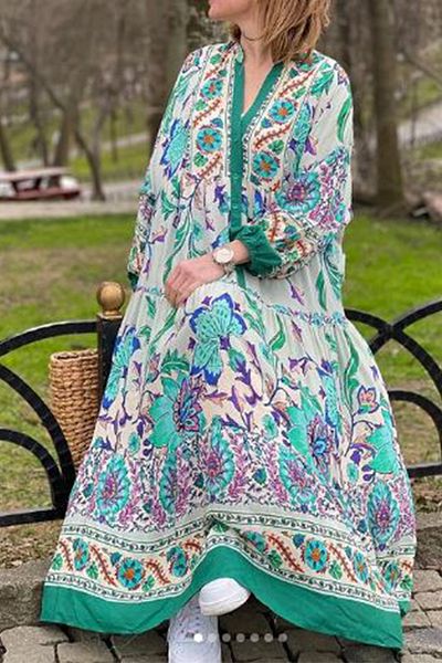 AYASOFYA OTANTIK Γυναικείο Casual φόρεμα Katleya Water Green Button με λεπτομέρειες