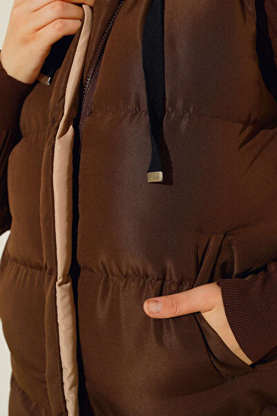 GÖKÇE CLOTHİNG Women's Double-Sided Long Hooded Sleeveless Puffer Vest