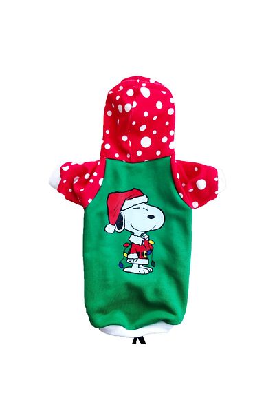stylie Christmas Special Santa Claus Snoopy Printed Polka Dot Hooded Winter Cat Dog Clothes, Long Sleeve