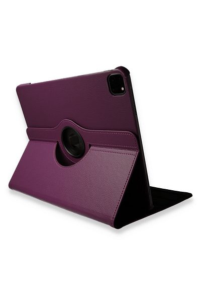 AQUA AKSESUAR iPad Pro 12.9 (2018) Compatible Case 360 Rotating Leather Protected Tablet Case - Plum Compatible