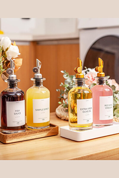 NEWNOW 2 Li Kristal Cam 500 ml Yağlık Sirkelik, Akıllı Başlıklı Yağlık, 9 Çeşit Etiketli Hunili Gold