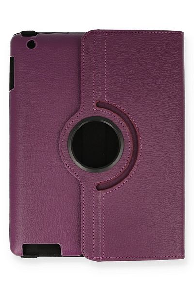 AQUA AKSESUAR iPad 4 9.7 Compatible Case 360 Rotating Leather Protected Tablet Case - Plum