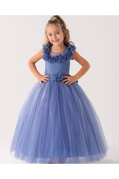 LisaKids Blue FLOWERED EVENING Dress