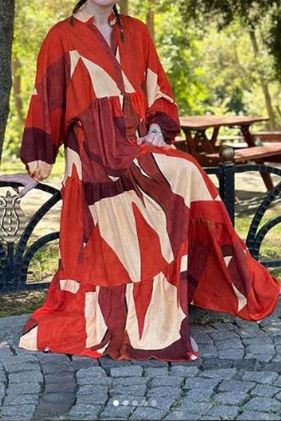 AYASOFYA OTANTIK Women's Orange Katleya Button Detailed Casual Dress