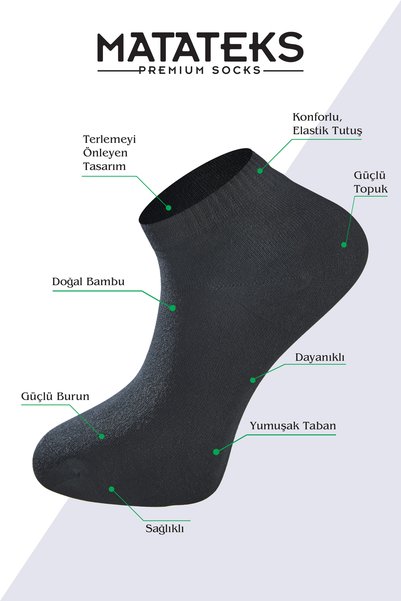 Matateks Bamboo Men's Booties Plain Black Socks 200 Needle Seamless Premium 6 Pieces Boxed