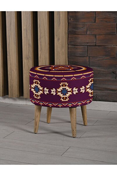 Armi Puf Kilim Desenli Bordo Ayaklı Puf +2 Kırlent Kılıfı-KP10-11