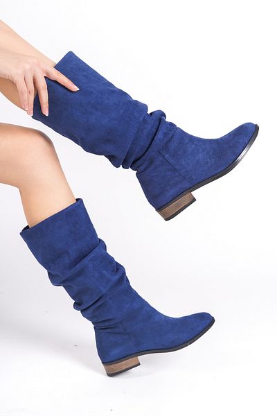 ÜNAL ÖZER Unal Özer Navy Blue Suede Γυναικείες μπότες καθημερινά με φυσούνα Un001-0144