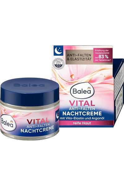 BALEA Vital Anti Falten Nachtcreme - 50 ml, Anti-wrinkle, Night Cream Vita-Elastin and argan Oil