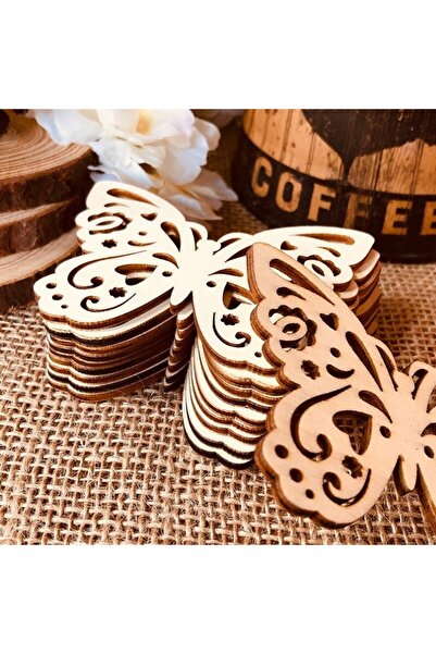 KLES ahşap kelebek motifi toka , çocuk boyama , kendin boya kullan 10 adet ke...