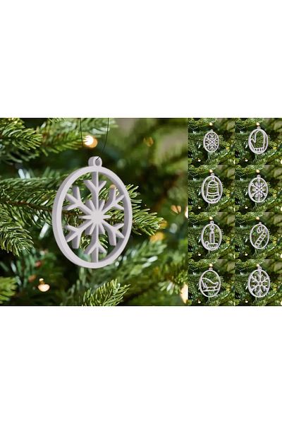 3D Stuff Christmas Tree Ornament 8 Pieces White 6 cm