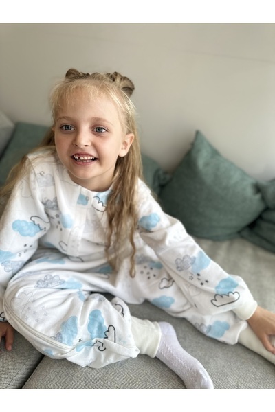 MAMARADUGA Double Layer Flannel Snap-on Mobile Sleeve (1-tog) Sleeping Bag Turquoise Blue Clouds (Special Series)