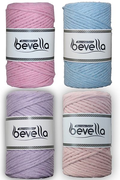 Bevella Macrame Cord Candy Pink, Lilac, Baby Pink, Turquoise Can Be Scalloped 3 χιλιοστών Μακραμέ νήμα μονής περιστροφής
