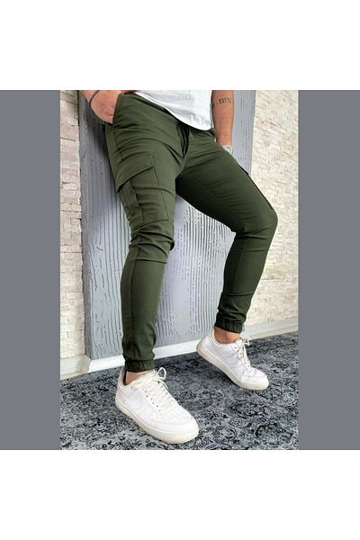BY SRT Παντελόνι τσέπης Lycra Cargo με ελαστική μέση και πόδι μαύρο