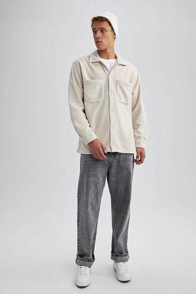 DeFacto Relax Fit Fleece Basic μονόχρωμο μακρυμάνικο πουκάμισο A4782ax23wn