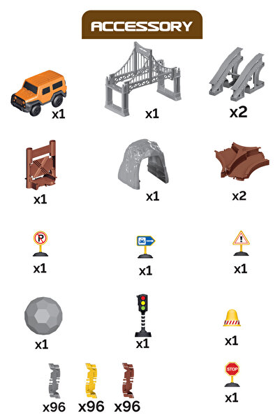 Kayyum Oyuncak İnşaat Tracks 288 Parça İnşaat Temalı Hareketli Raylar Araçlı Full Set