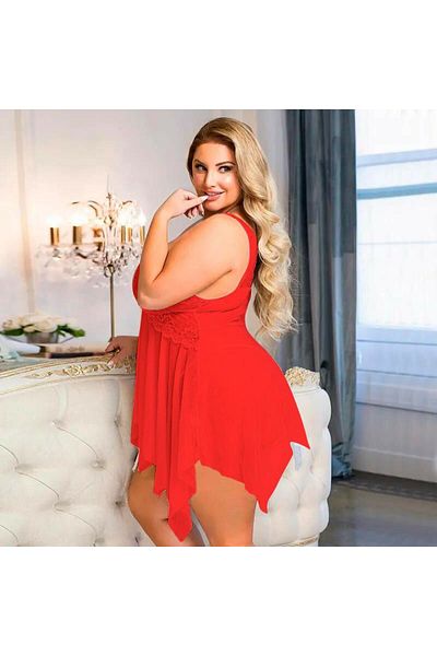 NUİTAMORE Nuitamore Red ''Big size" Lace and Tulle Fabric Nightgown