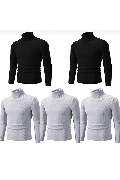 BYBÜLENT Pack of 2 Black Gray Thin Turtleneck Sweater