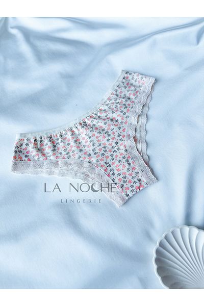 La Noche Lingerie Chiloți brazilian din bumbac pentru femei cu model alb roz