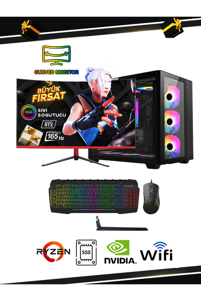 RAMTECH BİLGİSAYAR Ff Prime R550 Plus Ryzen 5 5500 32ram 1tbssd Rtx4060 23,6curved Monitör Sıvı Soğutma Oyun Pc