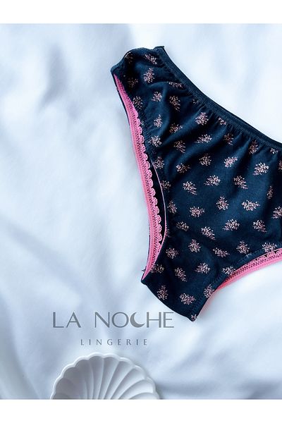 La Noche Lingerie Chiloți brazilian din bumbac pentru femei cu model negru roz